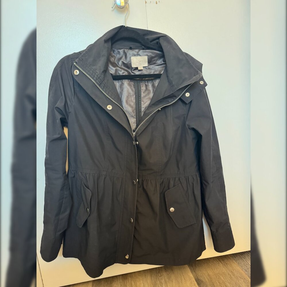 Loft Women's Black Rain Jacket with Cinched Waist-Size Small